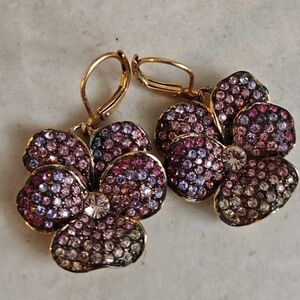 Sparkly Signed Joan Rivers Orchid Flower Crystal Earrings